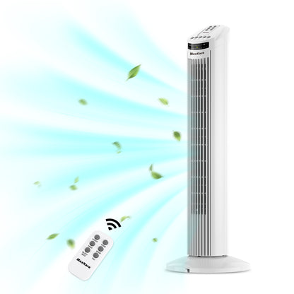 Maxkare 30'' Tower Fan with Remote Control, 3 Modes & 3 Wind Speeds, 7.5H Timer, Quiet Cooling, Space Saving, White