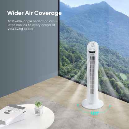 Maxkare 30'' Tower Fan with Remote Control, 3 Modes & 3 Wind Speeds, 7.5H Timer, Quiet Cooling, Space Saving, White