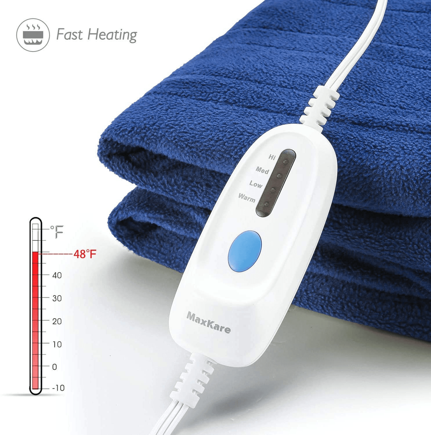 Electric Blanket Heated Throw 50" x 60" Lightweight Cozy Soft Fleece, 4 Temperature Settings Fast-Heating with 3 Hours Auto Off, ETL Certified, Full Body Warming, Machine Washable, Home Office Use - NAIPO