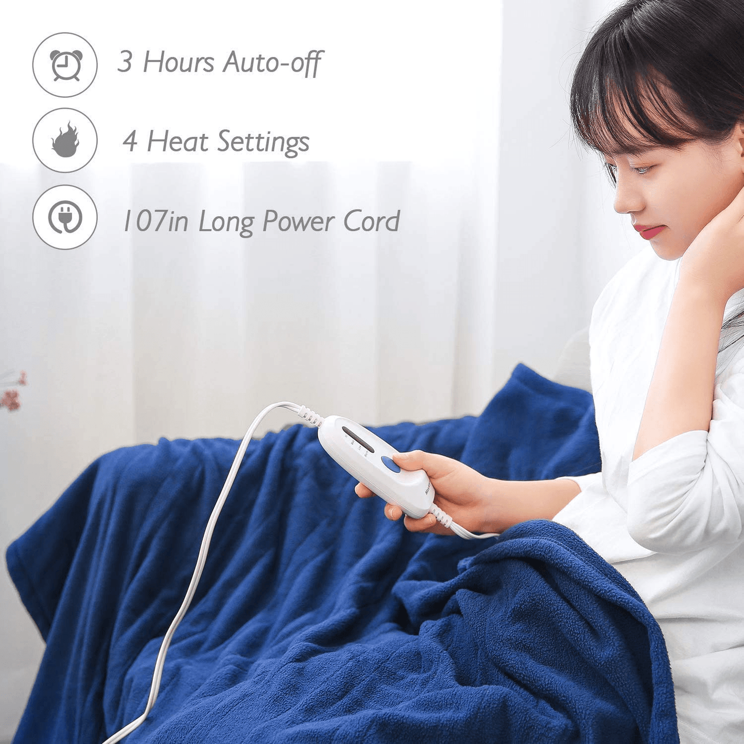 Electric Blanket Heated Throw 50" x 60" Lightweight Cozy Soft Fleece, 4 Temperature Settings Fast-Heating with 3 Hours Auto Off, ETL Certified, Full Body Warming, Machine Washable, Home Office Use - NAIPO