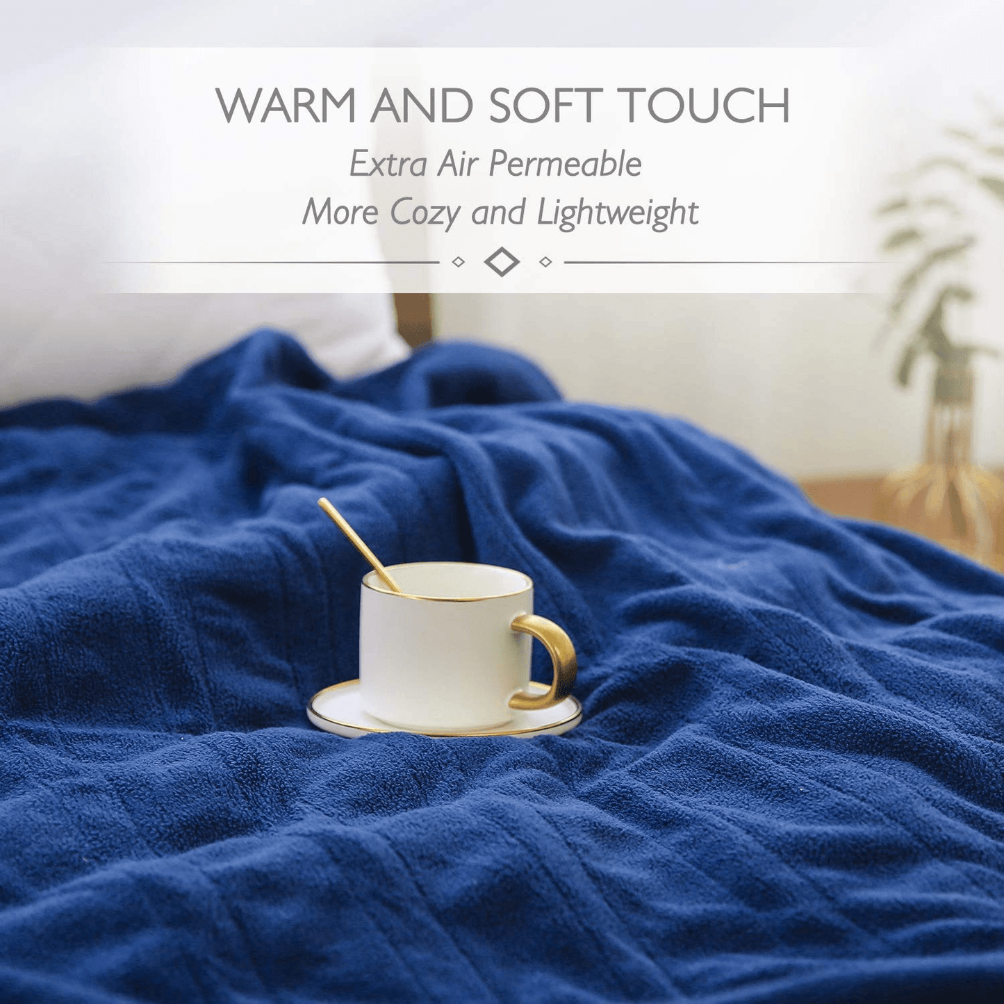 Electric Blanket Heated Throw 50" x 60" Lightweight Cozy Soft Fleece, 4 Temperature Settings Fast-Heating with 3 Hours Auto Off, ETL Certified, Full Body Warming, Machine Washable, Home Office Use - NAIPO