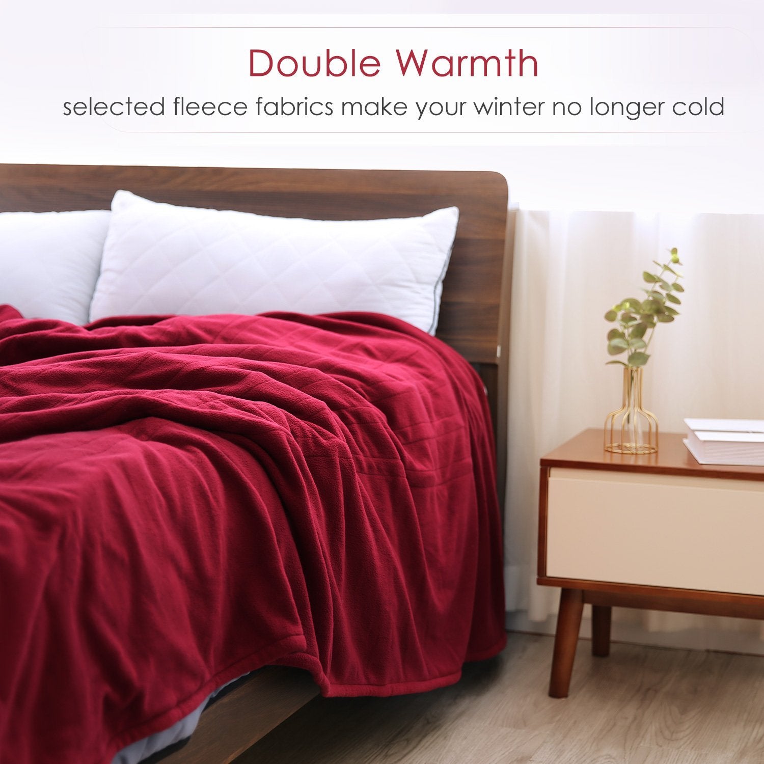 Electric Heated Blanket Polar Fleece Full Size 77"x 84"Extra-Warm Lightweight Cozy Luxury Bed Blanket Machine Washable with 4 Heating Levels Auto-Off Machine Washable-Red Wine - NAIPO