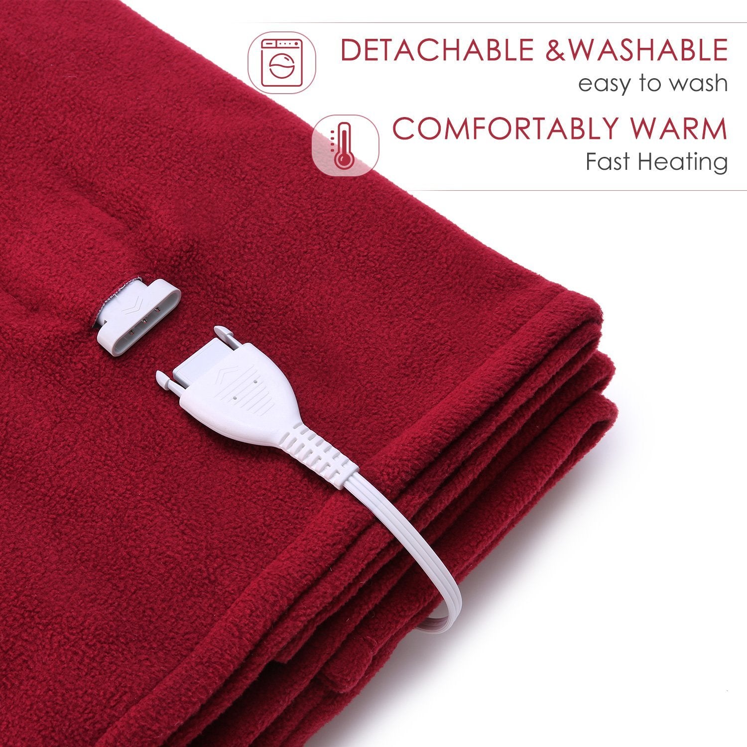 Electric Heated Blanket Polar Fleece Full Size 77"x 84"Extra-Warm Lightweight Cozy Luxury Bed Blanket Machine Washable with 4 Heating Levels Auto-Off Machine Washable-Red Wine - NAIPO