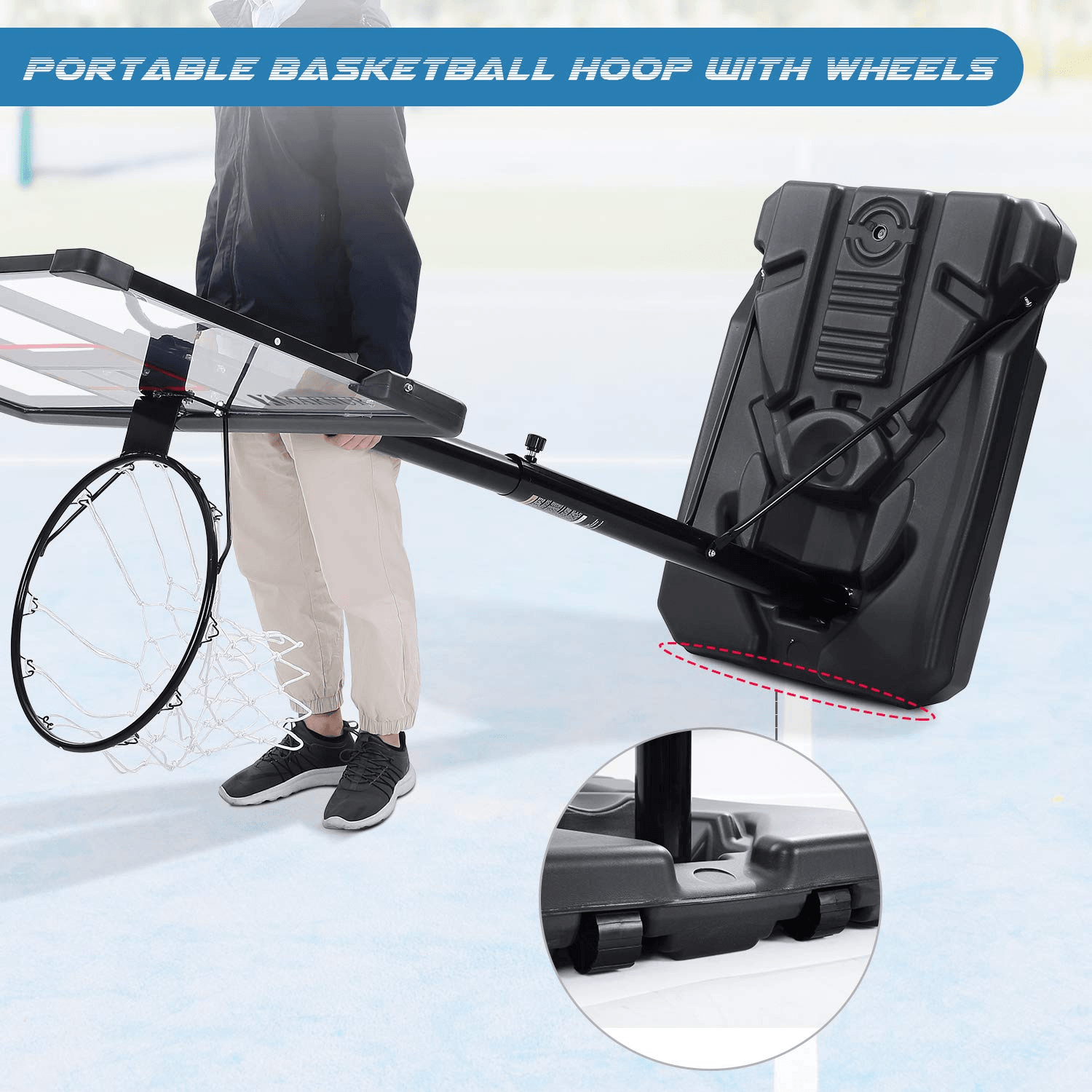 MARNUR Basketball Hoop Basketball System Portable Basketball Goal Basketball Equipment with Adjustable Height with Big Backboard & Wheels and Large Base for Youth and Adults Family Indoor Outdoor - NAIPO