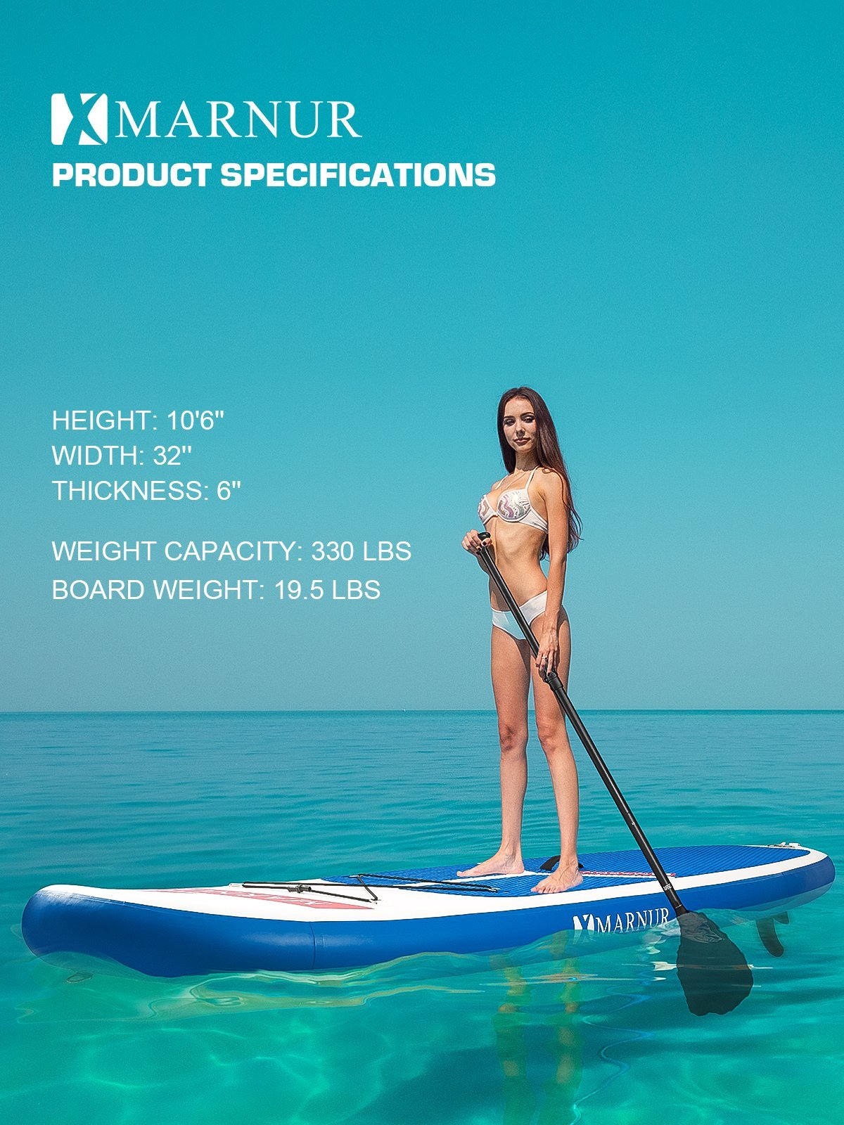 MARNUR Inflatable Stand Up Paddle Board 2021 Latest Upgrade 30" SUP Board Set, Inflatable, 350 Lbs, Non-Slip Deck, Paddle Surfboard, Paddle, Pump, Backpack - NAIPO