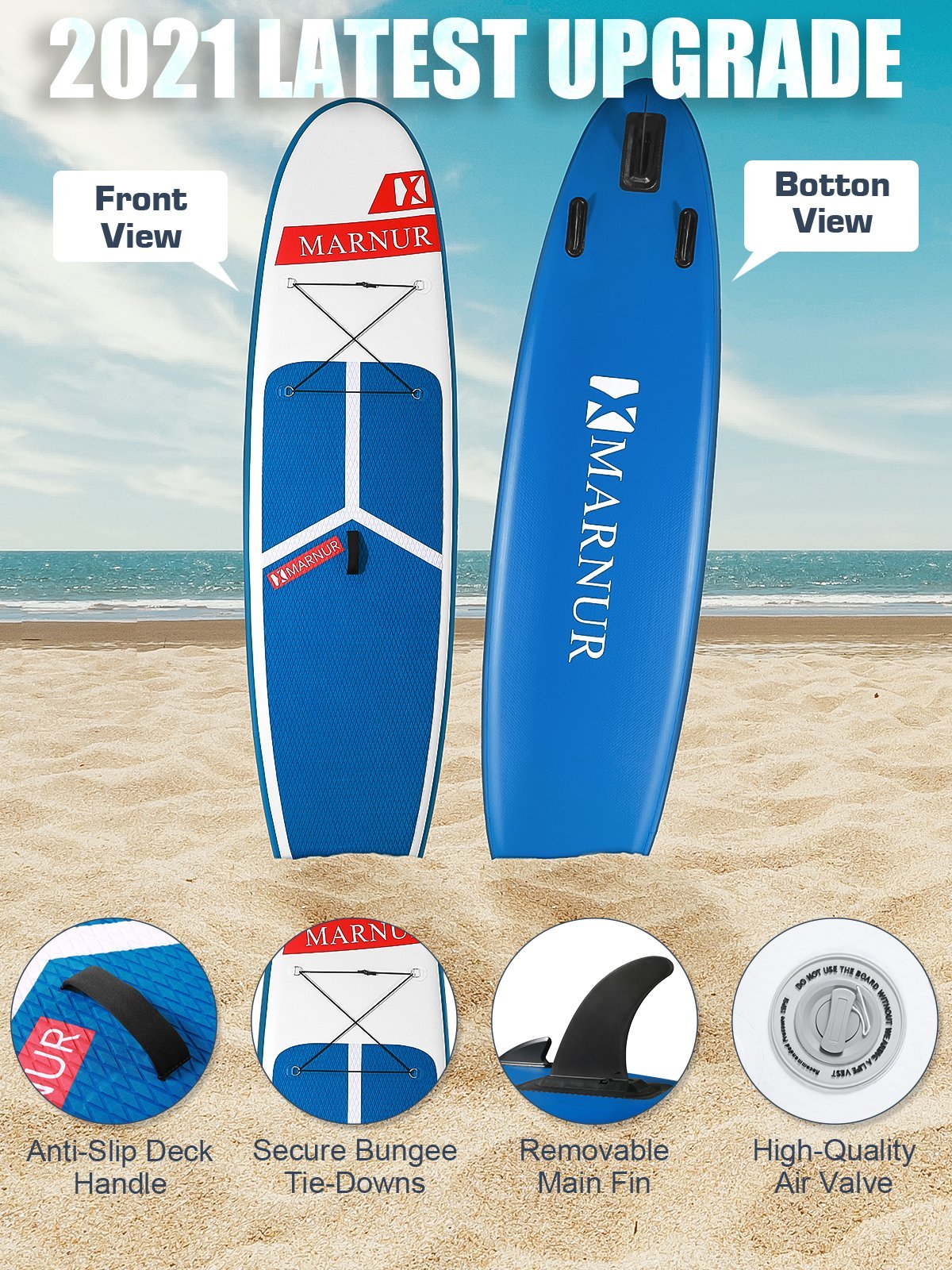 MARNUR Inflatable Stand Up Paddle Board 2021 Latest Upgrade 30" SUP Board Set, Inflatable, 350 Lbs, Non-Slip Deck, Paddle Surfboard, Paddle, Pump, Backpack - NAIPO