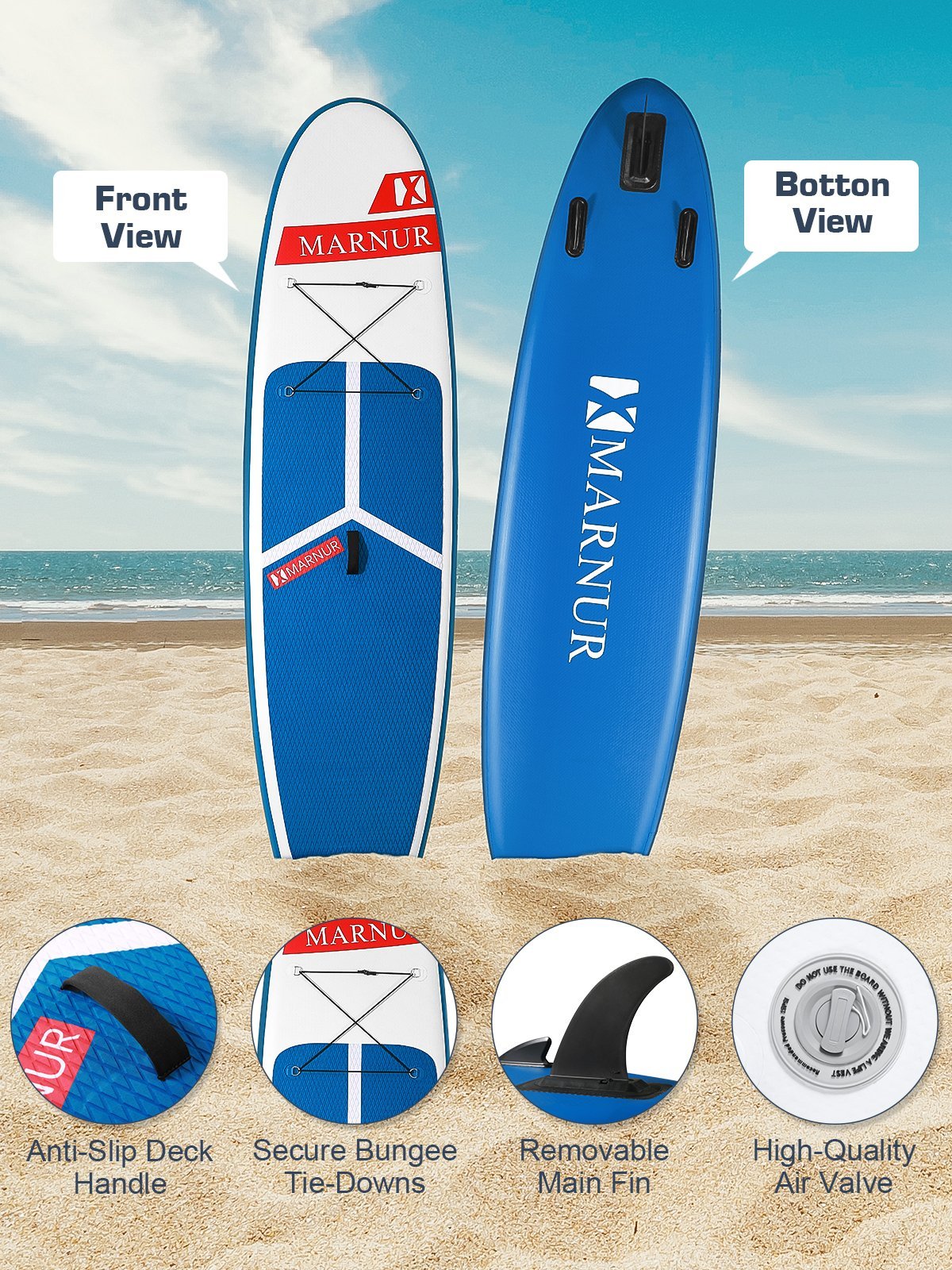 MARNUR Inflatable Stand Up Paddle Board 2021 Latest Upgrade 30" SUP Board Set, Inflatable, 350 Lbs, Non-Slip Deck, Paddle Surfboard, Paddle, Pump, Backpack - NAIPO