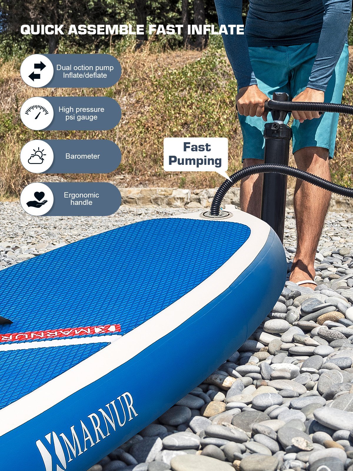 MARNUR Inflatable Stand Up Paddle Board 2021 Latest Upgrade 30" SUP Board Set, Inflatable, 350 Lbs, Non-Slip Deck, Paddle Surfboard, Paddle, Pump, Backpack - NAIPO