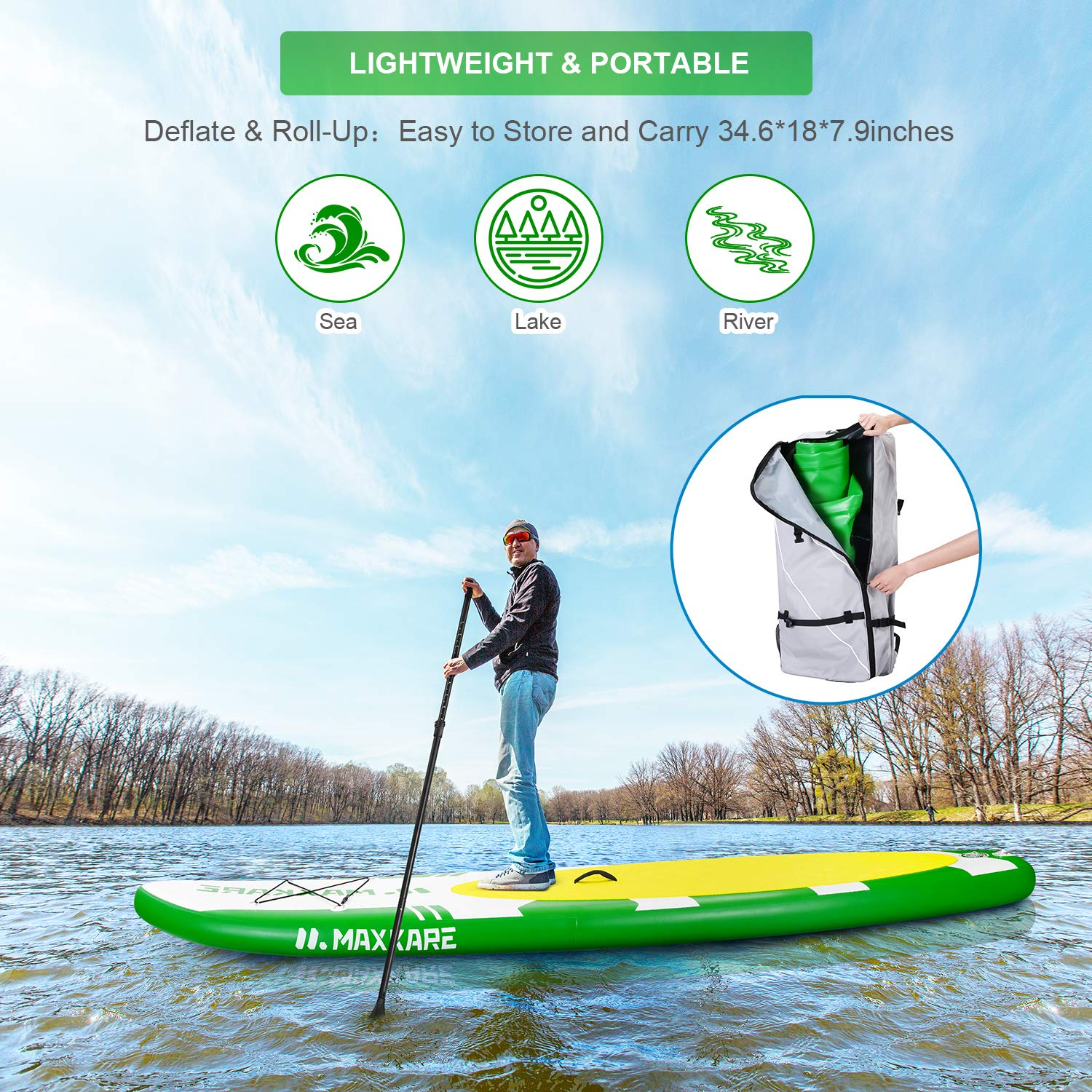 MaxKare Inflatable Paddle Board SUP Stand Up Paddle Board 6 inches Thick Board with SUP Accessories & Carry Bag & Fast Pumping for Adults - NAIPO