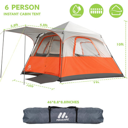 MaxKare Instant Setup Cabin Tent, Camping Tent for 6-8 person w. Water-Resistant Rainfly, 60 Seconds Instant Setup Poles, Stakes, Floor Mat - 10*10*7ft - NAIPO