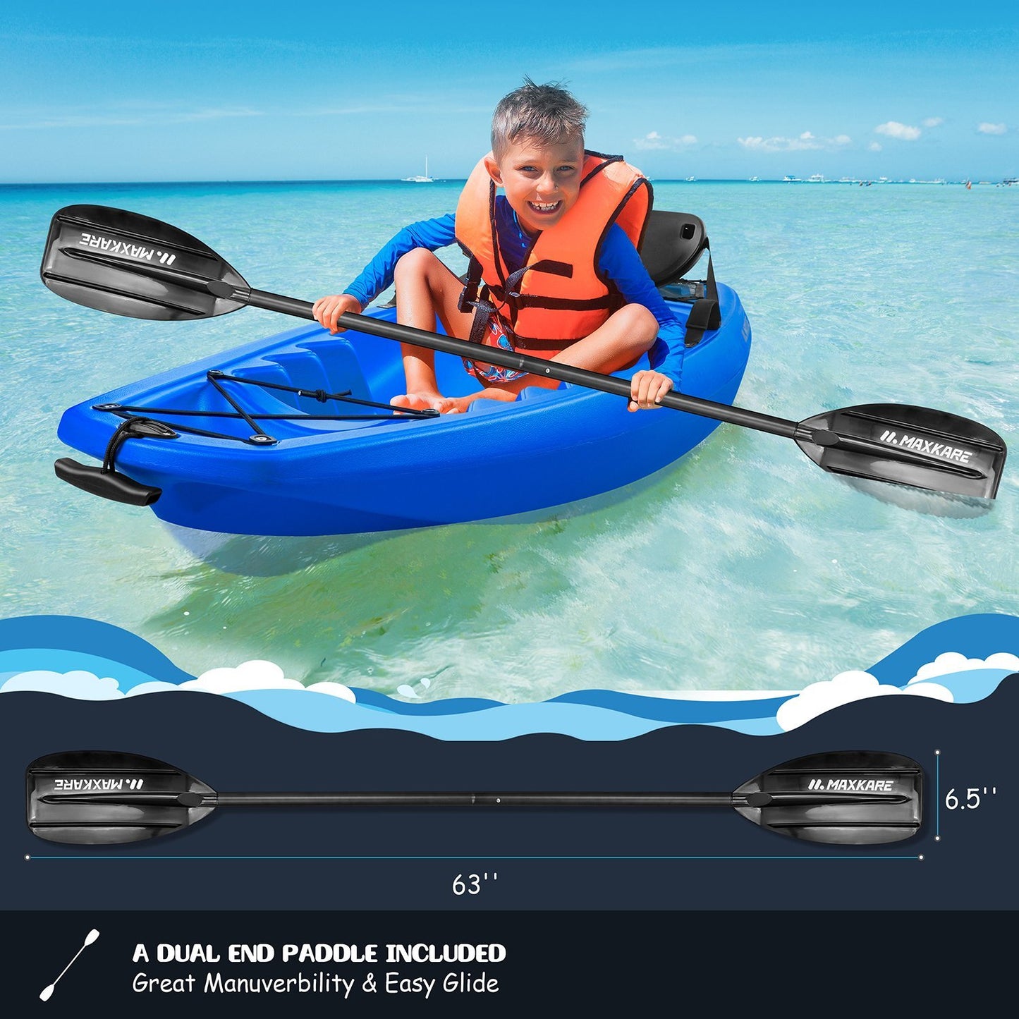 MaxKare Kids Kayak with Paddle & Seat Youth Kayak Sit-On-Top Kayak Foldable 6ft Kayak with Cup Holders Front & Rear Storage Hatches for Ages Years 5 and Up Capacity 121 lbs Blue - NAIPO