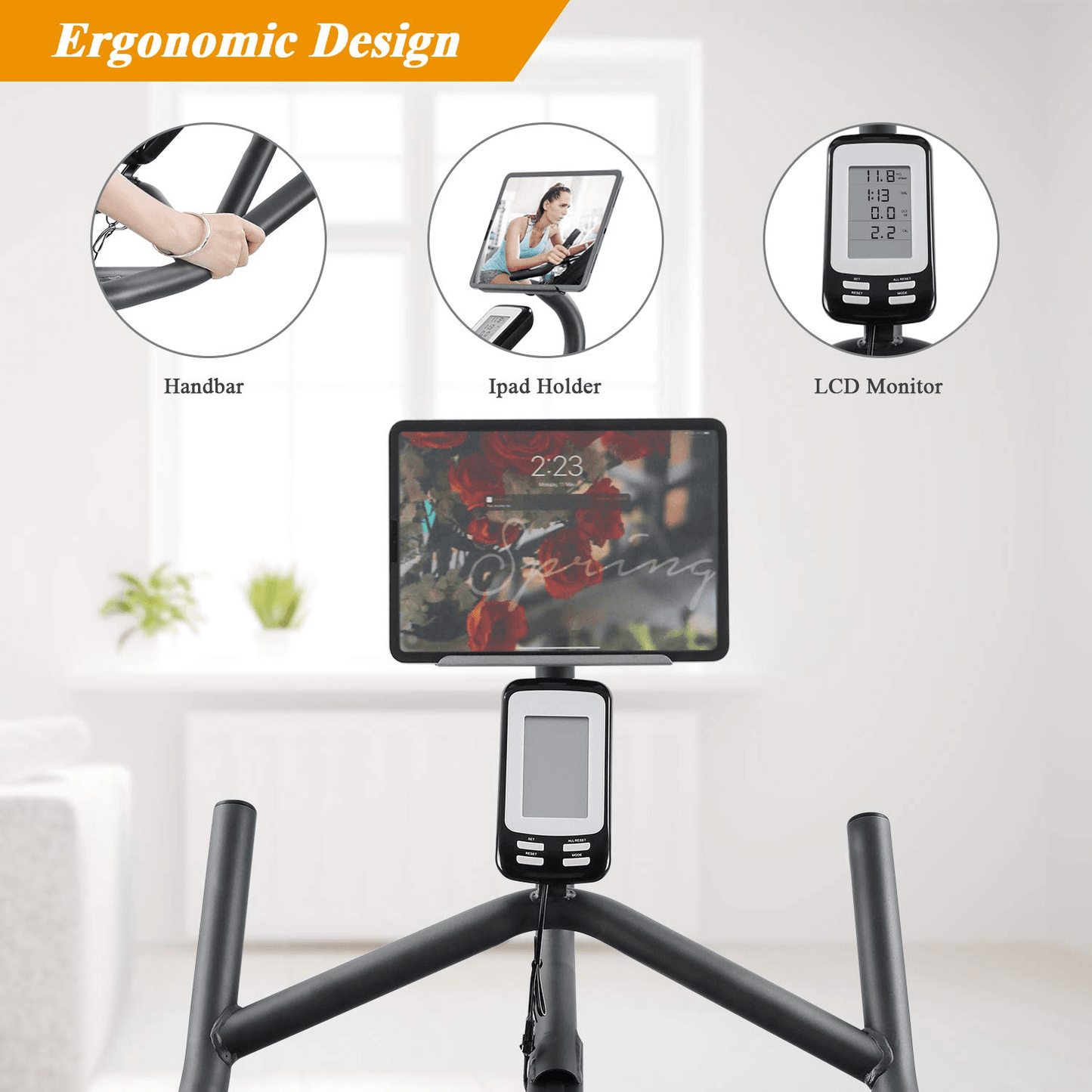 MaxKare Magnetic Cycling Bike, Multi-function Handle Stationary Bike with Independent Tablet Holder and LCD Monitor - NAIPO