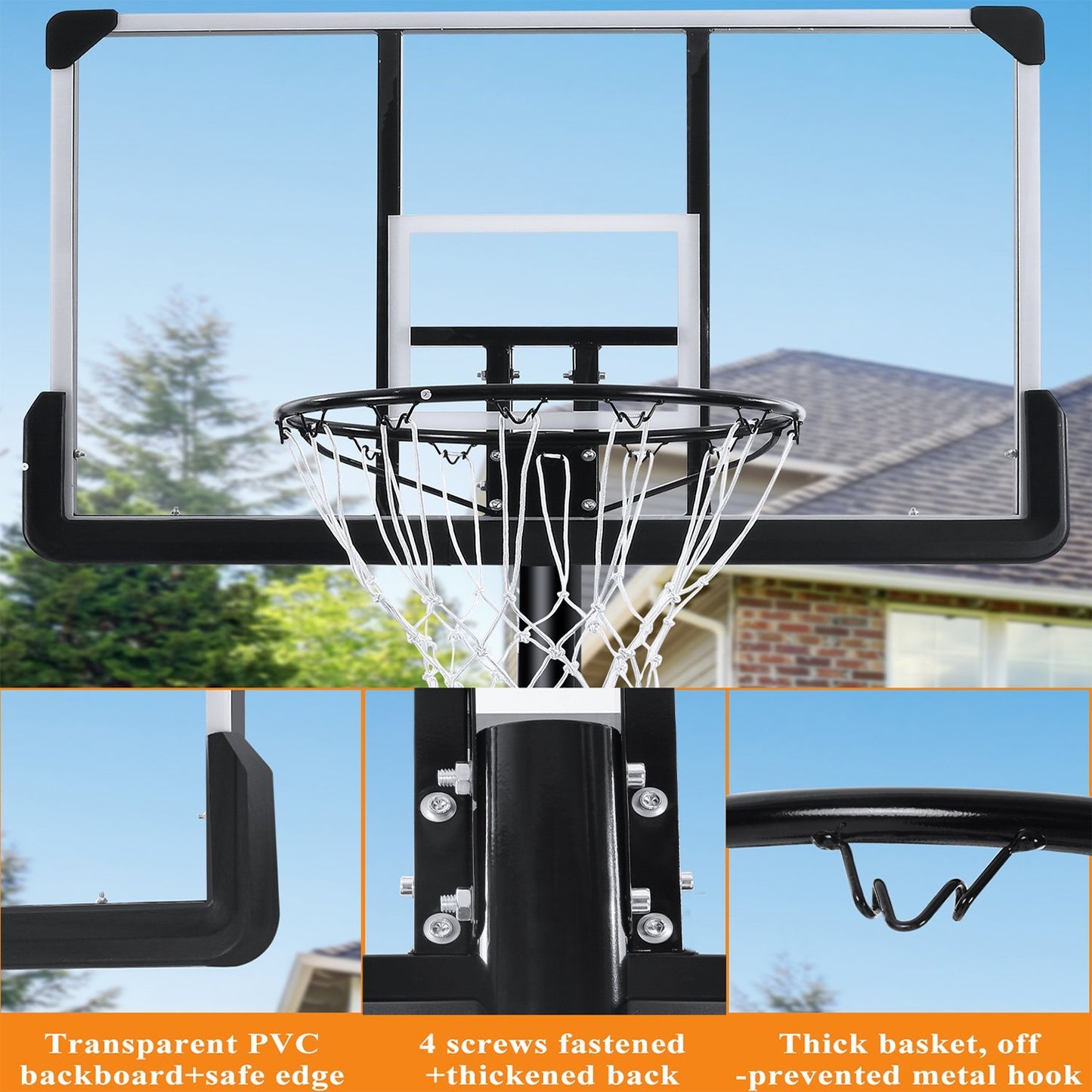 MaxKare Portable Basketball Hoop & Goal Basketball System Basketball Equipment Height Adjustable 7ft Gin-10ft with 44 Inch Backboard and Wheels for Youth Kids Indoor Outdoor - NAIPO