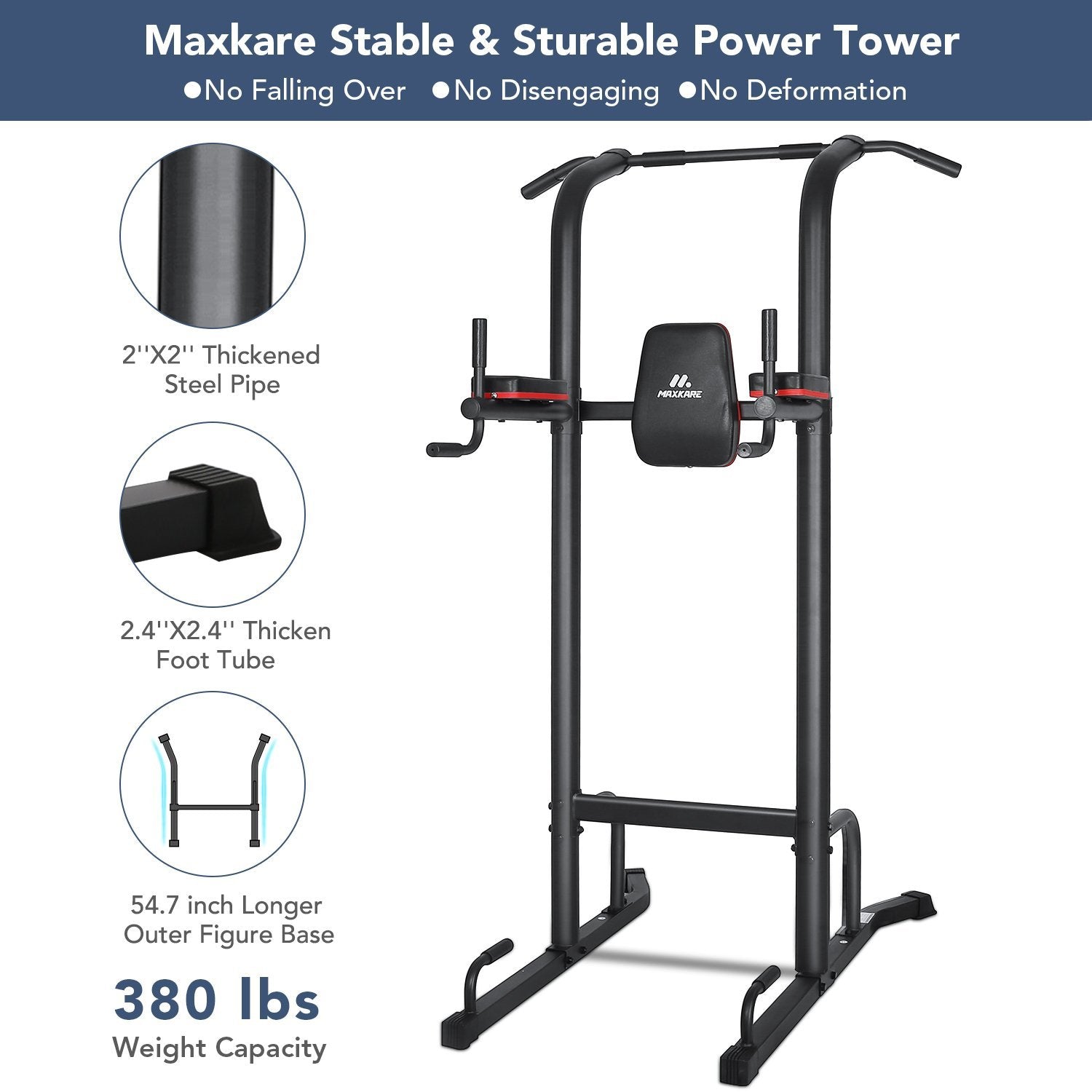 Power Tower Pull Up Bar Dip Station Adjustable Height Strength