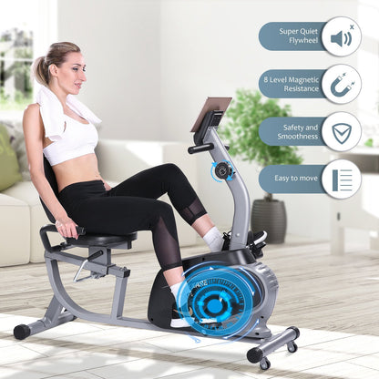 MaxKare Recumbent Exercise Bike Indoor Cycling Stationary Bike with Adjustable Seat and Resistance, Pulse Monitor/Phone Holder (Seat Height Adjustment by Lever) - NAIPO