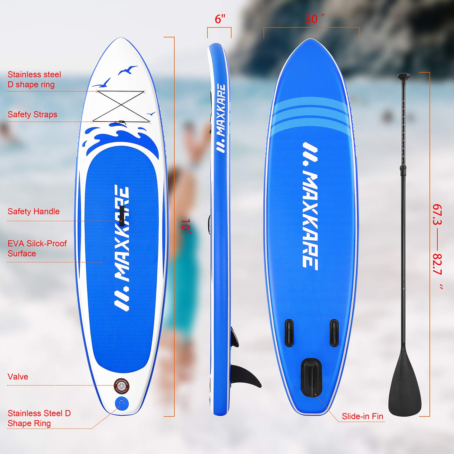 Up Non-Slip MaxKare Stand Paddle Board Inflatable – Paddle MAXKARE Board