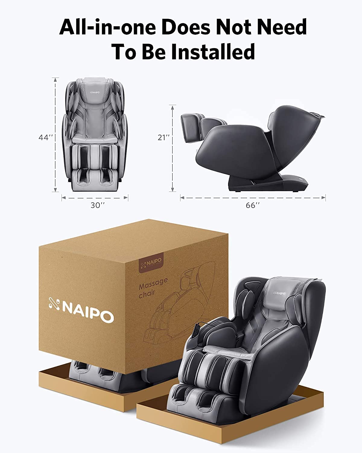 Naipo Massage Chair Recliner Zero Gravity Shiatsu Kneading Full Body Back Foot Roller Massager with Heat, SL Track Yoga Stretch Bluetooth Audio for Home and Office - NAIPO