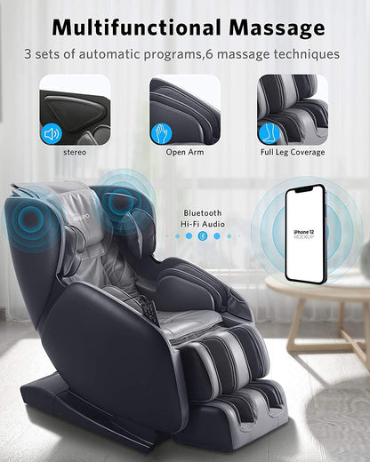 Naipo Massage Chair Recliner Zero Gravity Shiatsu Kneading Full Body Back Foot Roller Massager with Heat, SL Track Yoga Stretch Bluetooth Audio for Home and Office - NAIPO