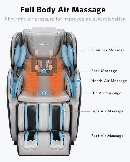 Naipo Massage Chair Recliner Zero Gravity Shiatsu Kneading Full Body Back Foot Roller Massager with Heat, SL Track Yoga Stretch Bluetooth Audio for Home and Office - NAIPO