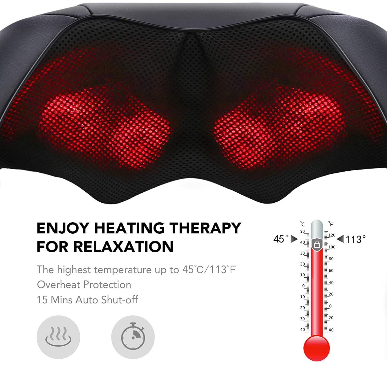Black Shiatsu Back and Neck Massager - 3D Kneading Deep Tissue With Heater  772195121715