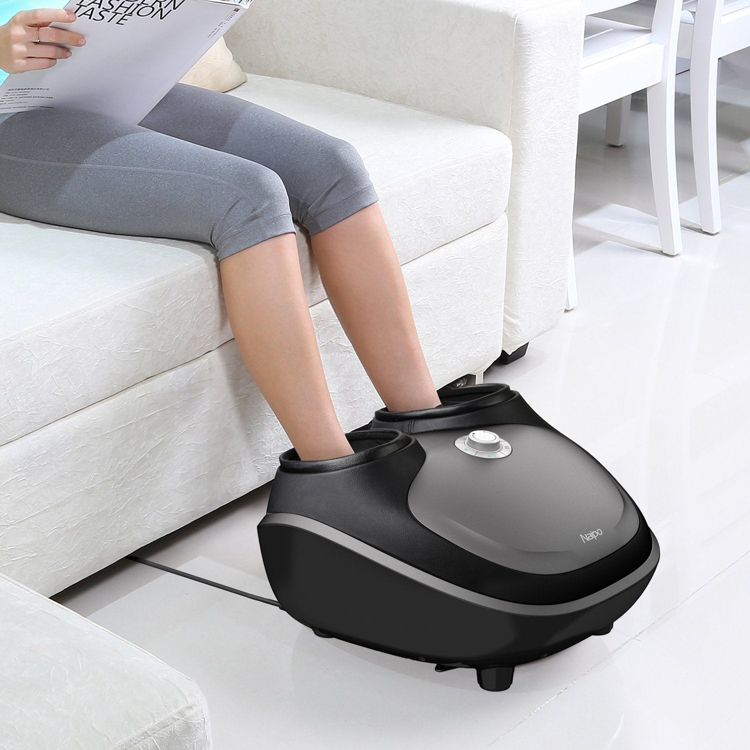 Naipo Foot and Calf Massager Foldable Machine Shiatsu Rolling Tapping and  Air Compression Feet Massage with