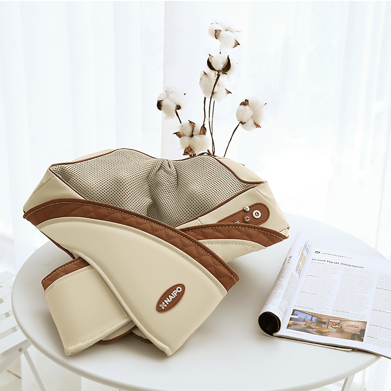 Naipo Shiatsu Shoulder Massager with Heat (Beige) - NAIPO